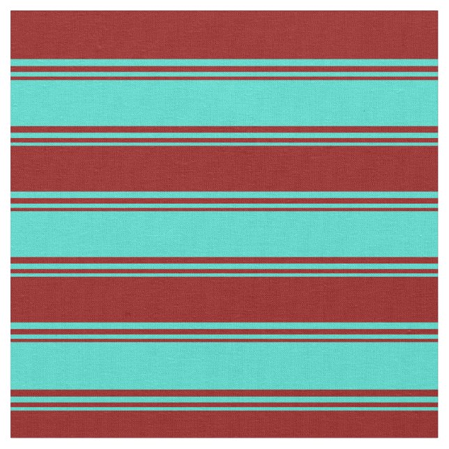Turquoise & Dark Red Stripes/Lines Pattern Fabric (Close Up)