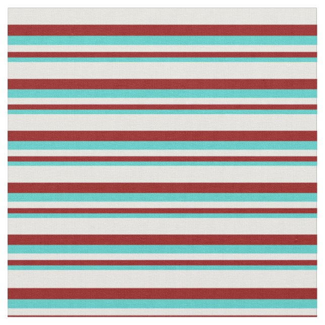 Turquoise, Dark Red & White Coloured Stripes Fabric (Close Up)