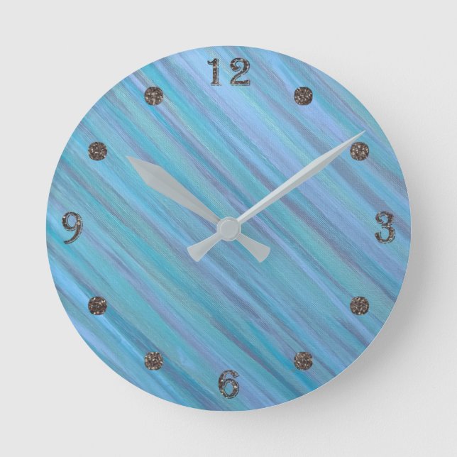 Turquoise Decor | Blue Teal Calm Water Brushstroke Round Clock (Front)