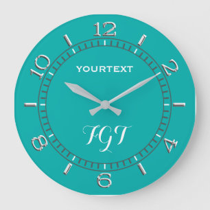 Turquoise Decor Dial Easily Personalized Large Clock