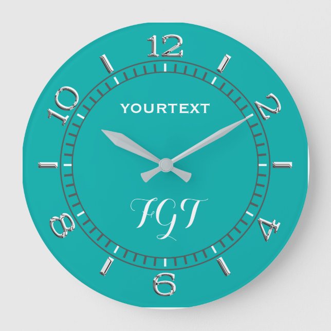 Turquoise Decor Dial Easily Personalized Large Clock (Front)