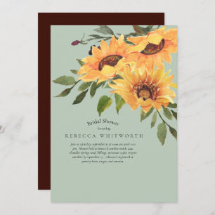 Turquoise & Deep Plum Sunflower Bridal Shower Invitation