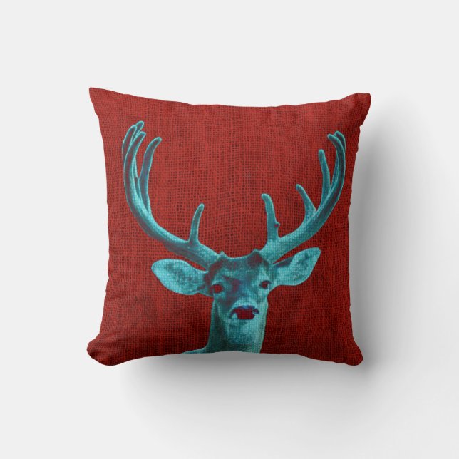Turquoise Deer and Rustic Red Cushion (Front)