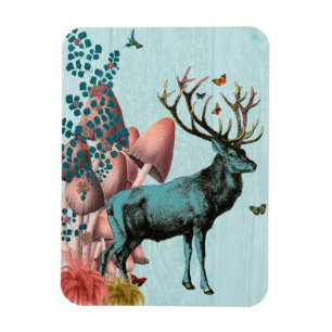 Turquoise Deer in Mushroom Forest 2 Magnet