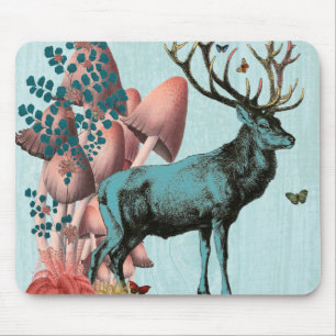 Turquoise Deer in Mushroom Forest 2 Mouse Mat