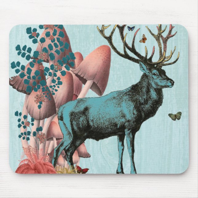 Turquoise Deer in Mushroom Forest 2 Mouse Mat (Front)