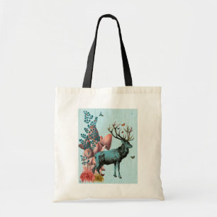 Turquoise Deer in Mushroom Forest 2 Tote Bag