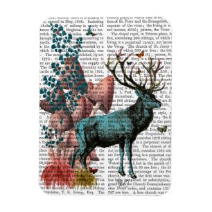 Turquoise Deer in Mushroom Forest Magnet