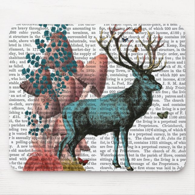 Turquoise Deer in Mushroom Forest Mouse Mat (Front)