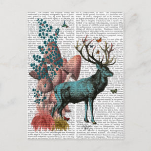 Turquoise Deer in Mushroom Forest Postcard