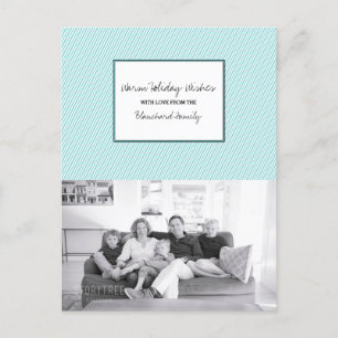 Turquoise Diagonal Festive Stripes Holiday Photo Postcard