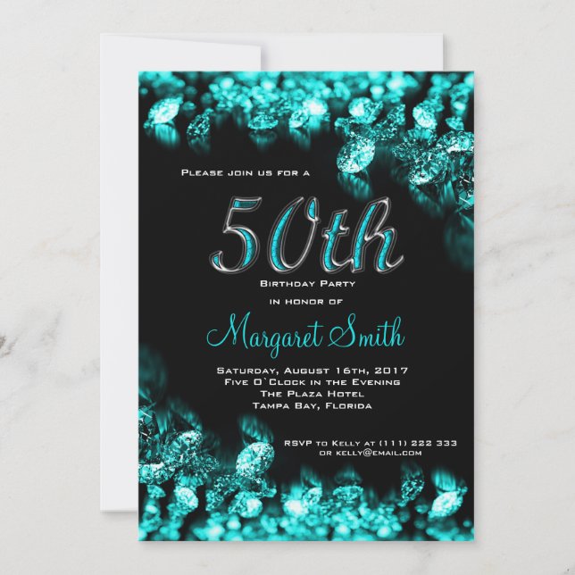 Turquoise Diamond 50th Birtday Party Invite (Front)