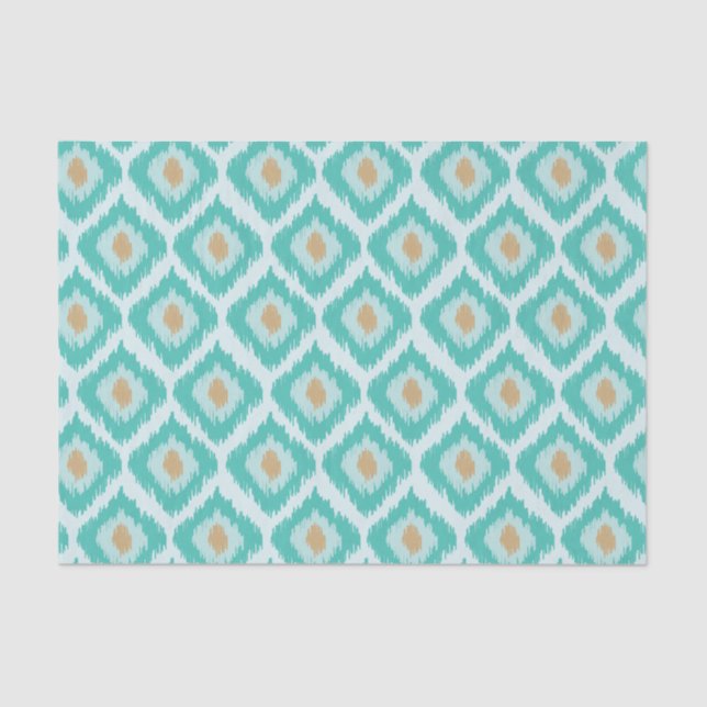 Turquoise Diamond Ikat Pattern Tissue Paper (Front)