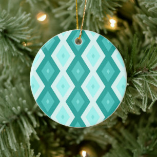 Turquoise diamond pattern ceramic tree decoration