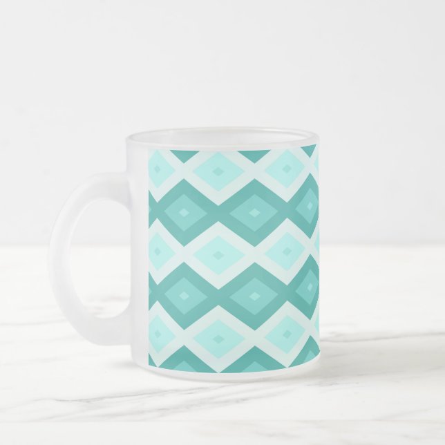 Turquoise diamond pattern frosted glass coffee mug (Left)