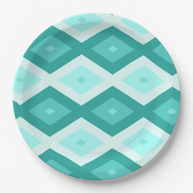 Turquoise diamond pattern paper plate (Front)