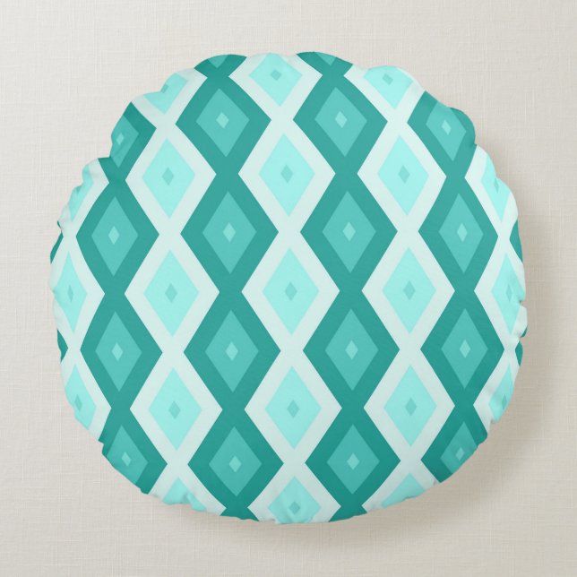 Turquoise diamond pattern round cushion (Front)