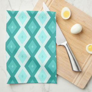 Turquoise diamond pattern tea towel