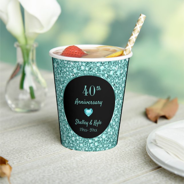 Turquoise Diamonds And Heart- Anniversary Paper Cu Paper Cups (Insitu)