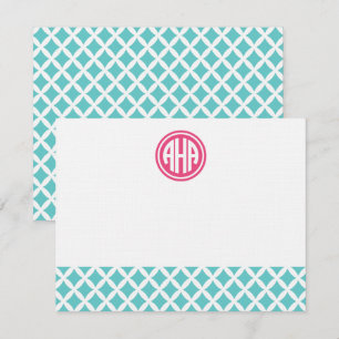 Turquoise Diamonds Circle Monogram Stationery Note Card