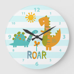 Turquoise Dinosaur Boy Nursery Roar Kawaii Cute Large Clock