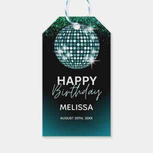 Turquoise Disco Glitter Dance Happy Birthday  Gift Tags
