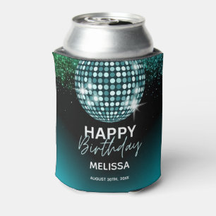 Turquoise Disco Glitter Dance Party Birthday Can Cooler
