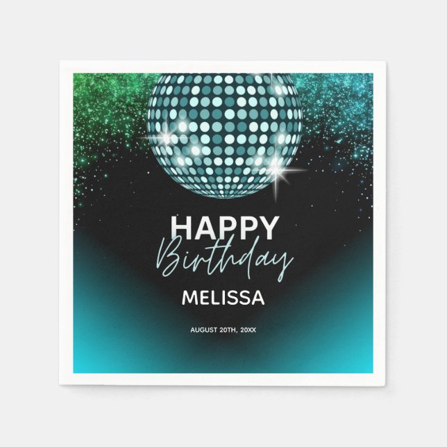 Turquoise Disco Glitter Dance Party Birthday  Napkin (Front)