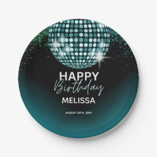 Turquoise Disco Glitter Dance Party Birthday  Paper Plate