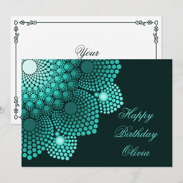Turquoise Dot Mandala Happy Birthday Card (Front/Back)