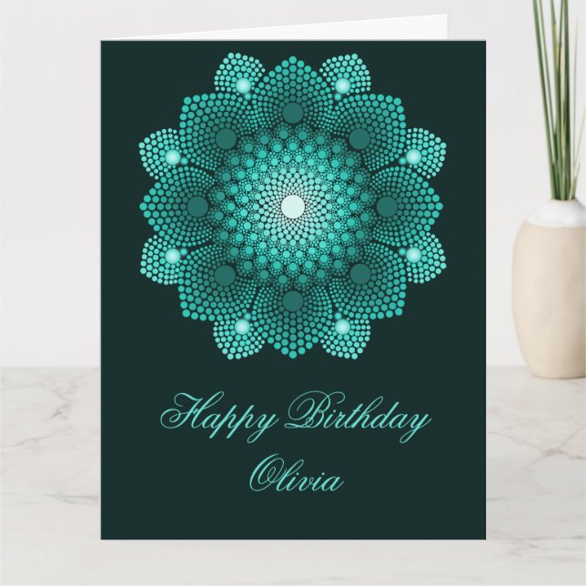 Turquoise Dot Mandala Happy Birthday Card (Front)