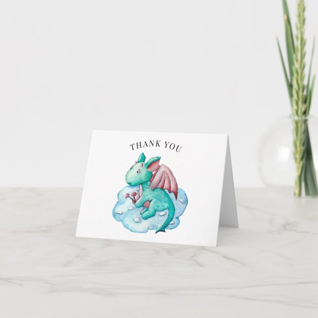 Turquoise Dragon Baby Shower Thank You Card (Front)