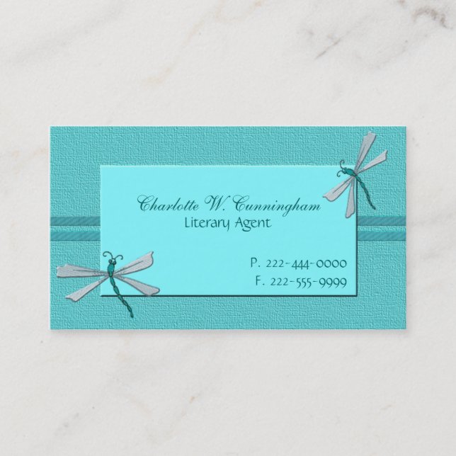 Turquoise Dragonflies Custom Business Card (Front)