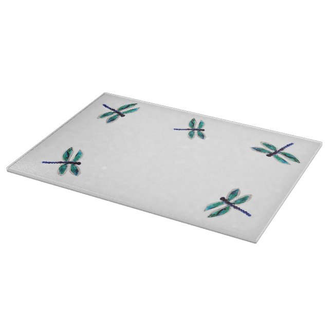 Turquoise Dragonfly Art Cutting Board (Corner)