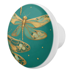 Turquoise Dragonfly Art Nouveau Art Deco Bugs Ceramic Knob