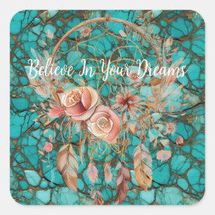 Turquoise Dream Catcher  Square Sticker