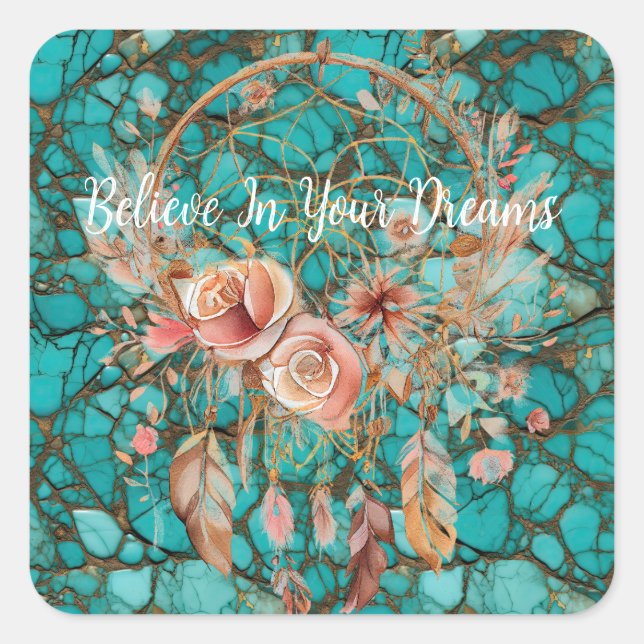 Turquoise Dream Catcher  Square Sticker (Front)