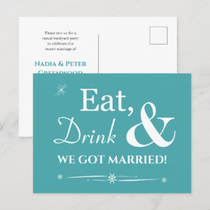 Turquoise Eat Drink We Got Married Retro Elopement Postcard