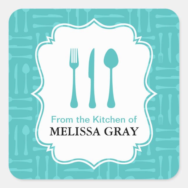Turquoise Eating Utensils Kitchen Labels (Front)