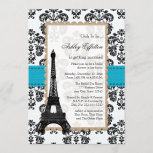 Turquoise Eiffel Tower Parisian Bridal Shower Invitation