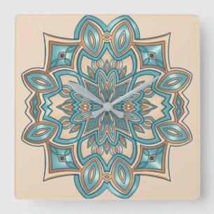 Turquoise Elegance Mandala Square Wall Clock