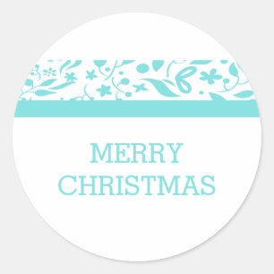 Turquoise Elegant Foliage Holiday Classic Round Sticker