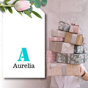 Turquoise Elegant Initial Black Name Modern Gift Tags