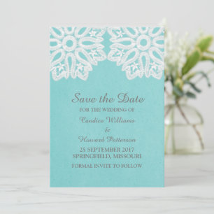 Turquoise Elegant Lace Save the Date Invite