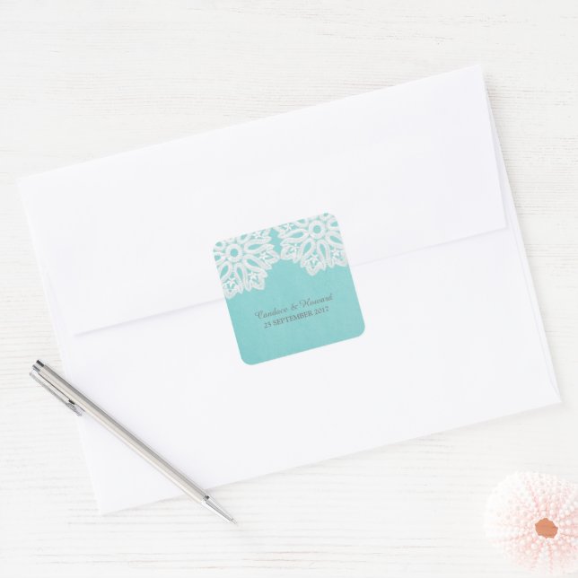 Turquoise Elegant Lace Wedding Stickers (Envelope)