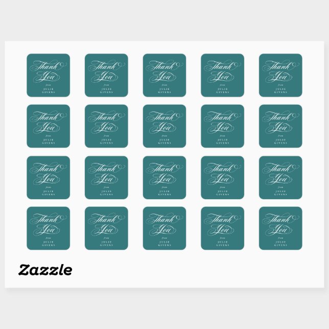 Turquoise Elegant Script Graduation Thank You Square Sticker (Sheet)