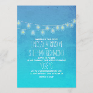 Turquoise Elegant String Lights Wedding Invites