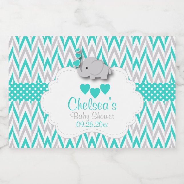 Turquoise Elephant Baby Shower Food Label (Single Label)