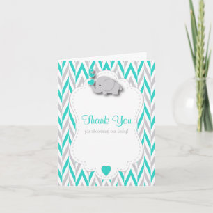 Turquoise Elephant Baby Shower Thank You Card