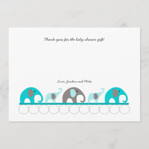 Turquoise elephant baby shower thank you note card